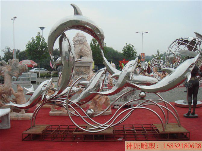 不锈钢海豚 城市景观不锈钢雕塑