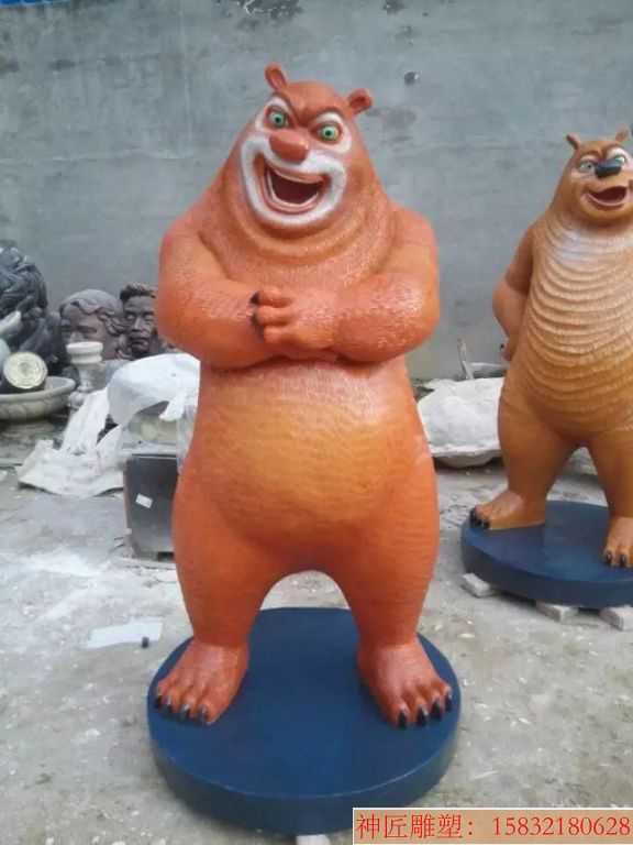 玻璃钢熊出没卡通雕塑 动画明乐园雕塑 游乐场摆件生产厂家