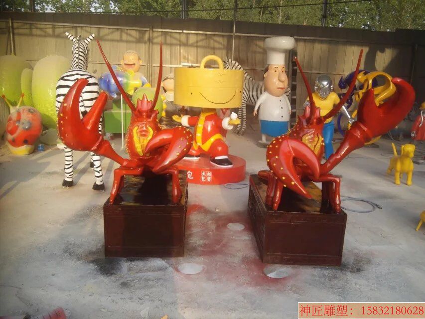 玻璃钢彩绘龙虾雕塑 动物景观雕塑 海域城市卡通雕塑 游乐园卡通雕塑厂家定制